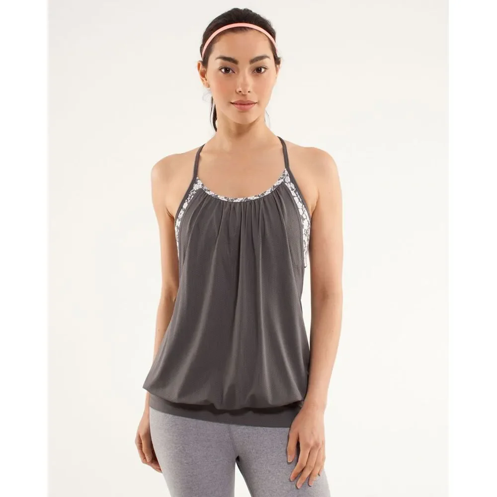 Lululemon No Limits Tank Top Grey Floral Built-in Bra Yoga Activewear Womens 8